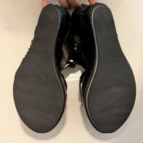 COACH Catalina Black Leather Embellished Studded Wedge Ankle Strap Sandal Sz 7.5 - Picture 6 of 12